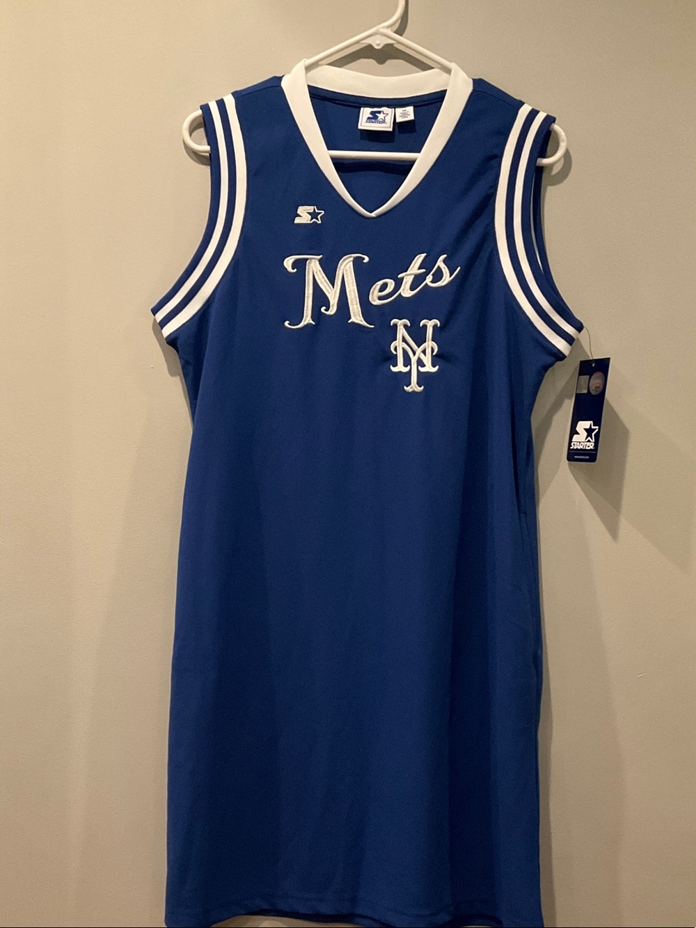 STARTER Royal Blue Mets Script Sleeveless Jersey Dress